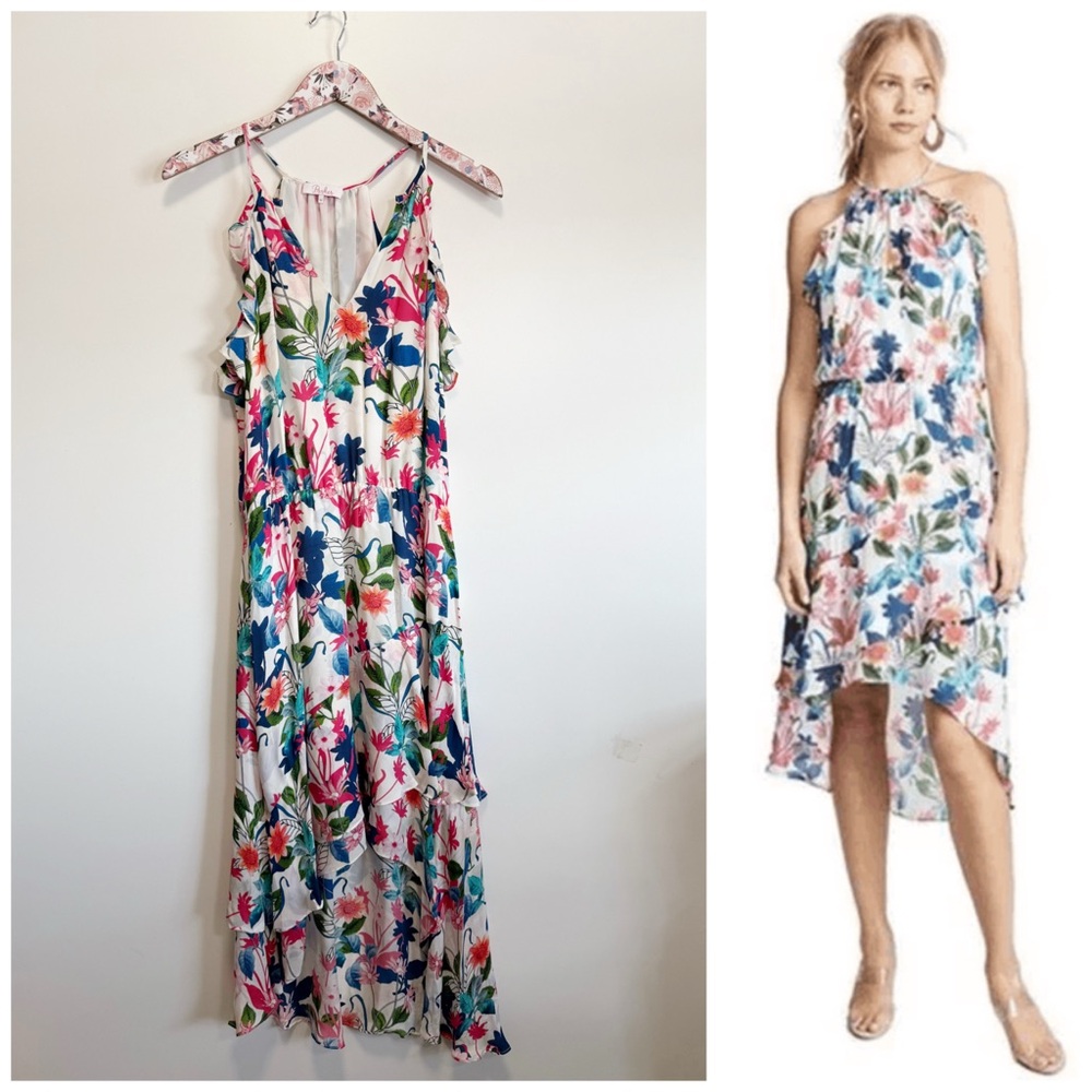 PARKER Allister Silk Sleeveless Floral Fiesta High Low Dress White Size M Medium